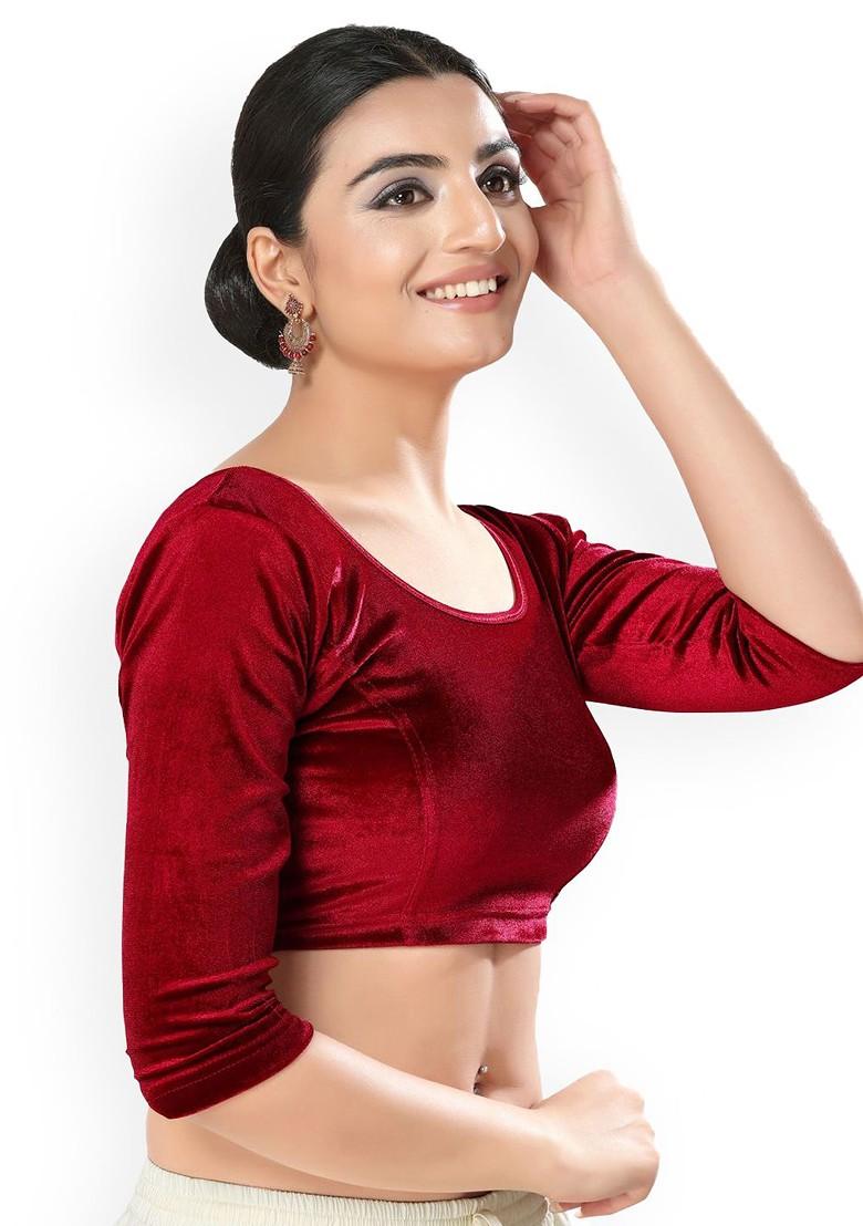Velvet Round Neck Non Padded Saree Blouse