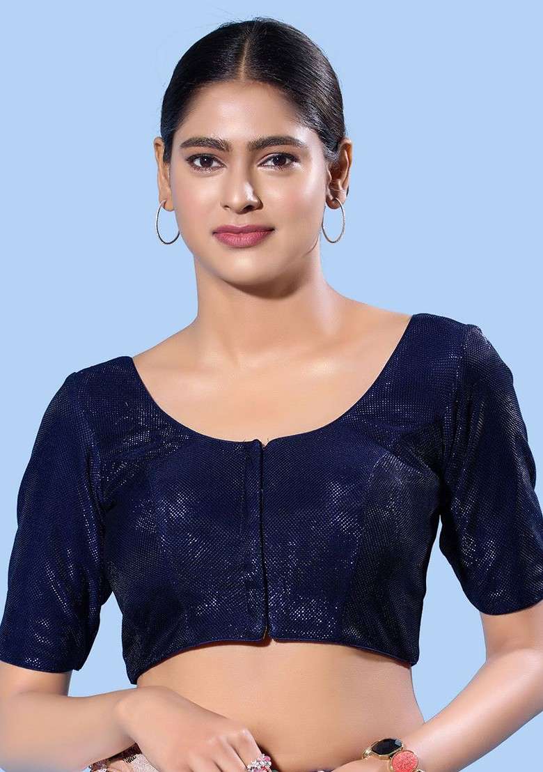 Women Round Neck Padded Saree Blouse - Indya