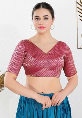 Women V Neck Padded Saree Blouse