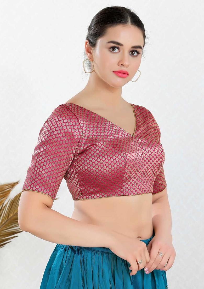 Women V Neck Padded Saree Blouse