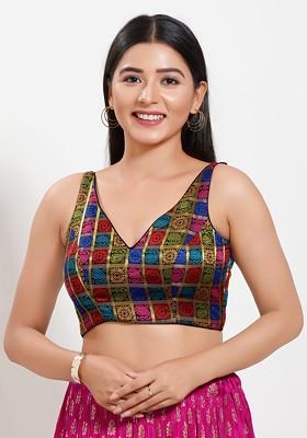 Women V Neck Padded Saree Blouse