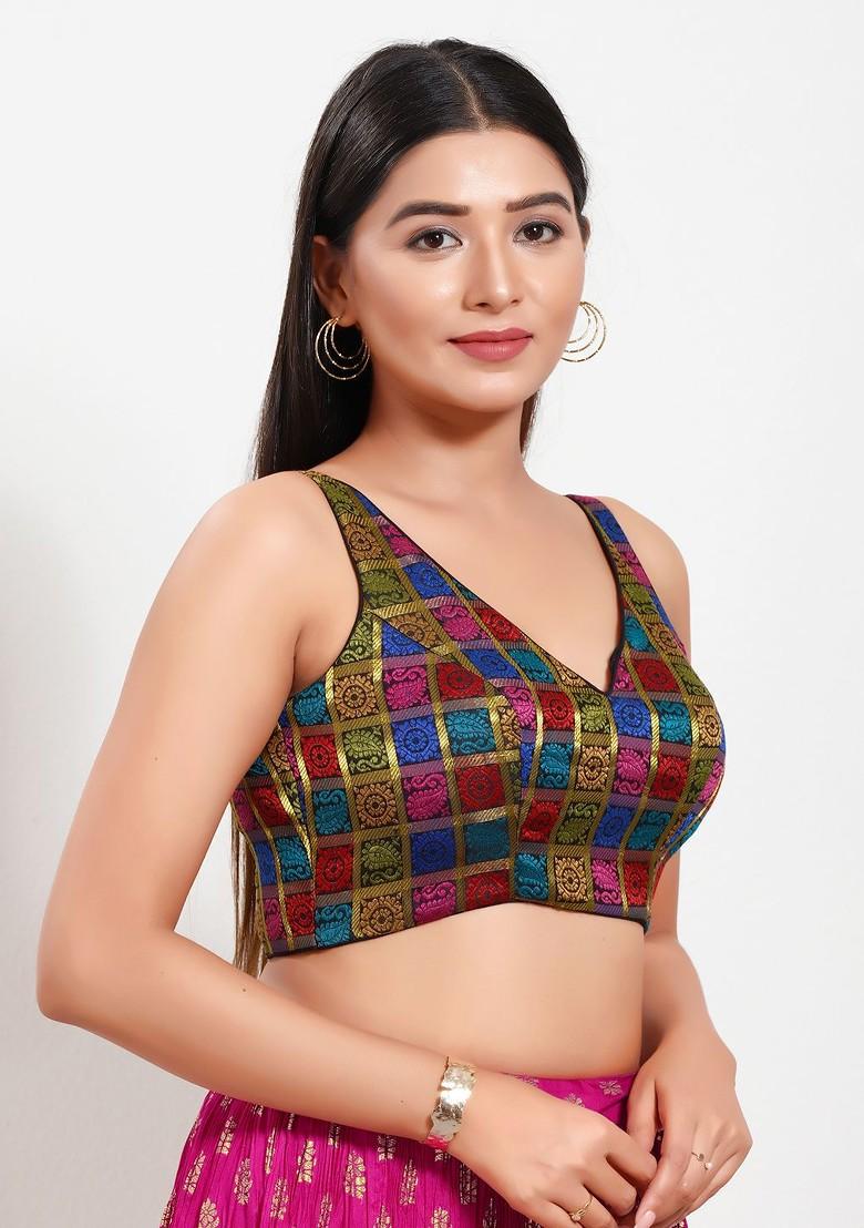 Women V Neck Padded Saree Blouse