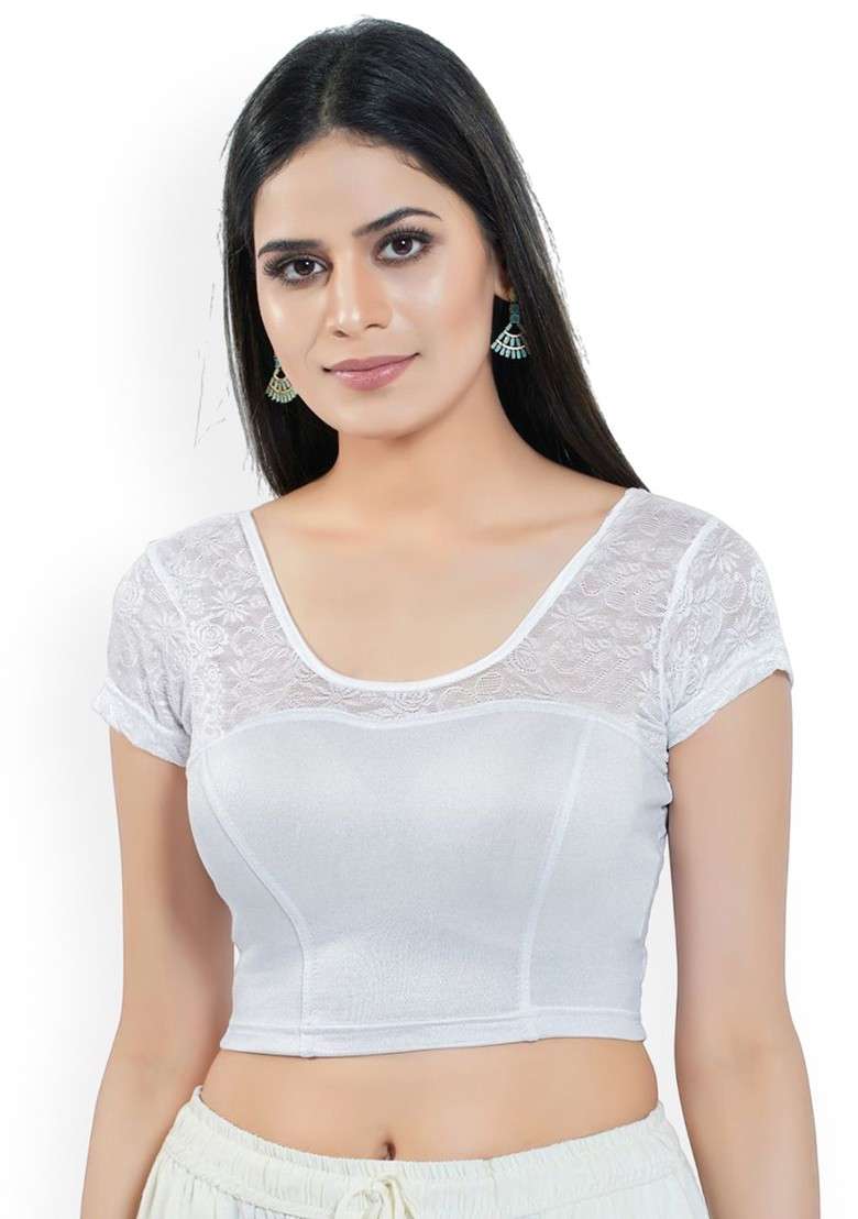 Round Neck Short Sleeves Non Padded Saree Blouse - Indya