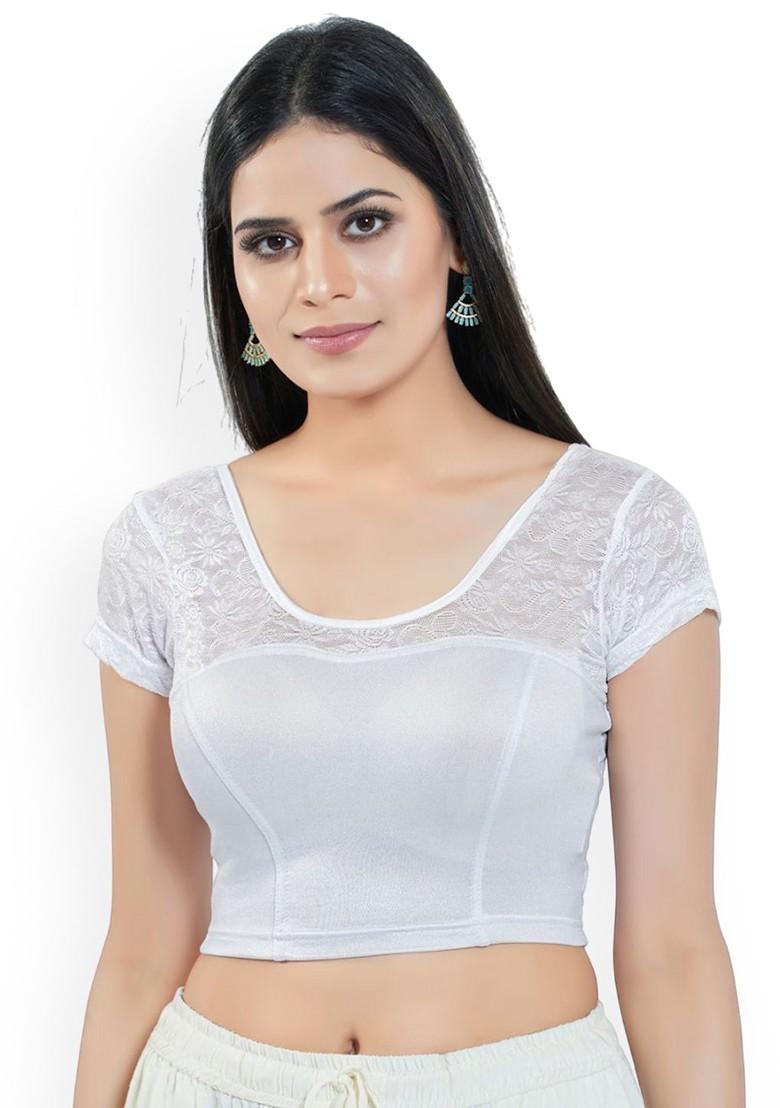 Round Neck Short Sleeves Non Padded Saree Blouse
