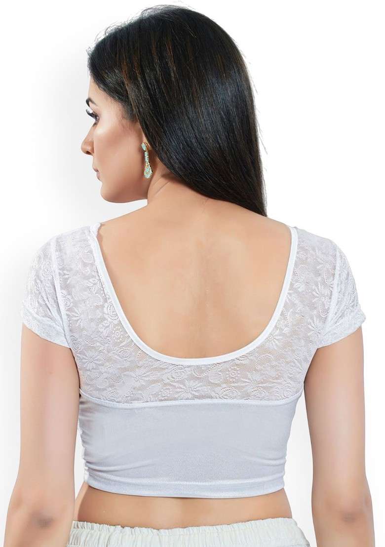 Round Neck Short Sleeves Non Padded Saree Blouse - Indya