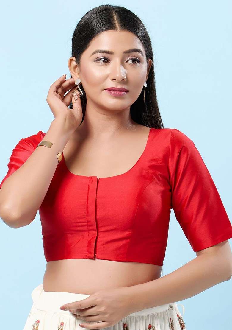 Women Round Neck Padded Saree Blouse - Indya