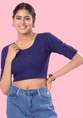 Silk Round Neck Non Padded Stretchable Saree Blouse