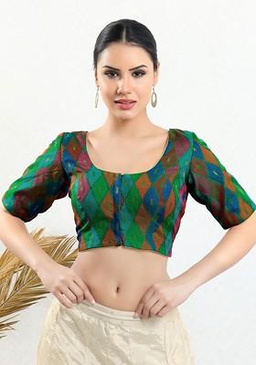 Women Round Neck Padded Saree Blouse