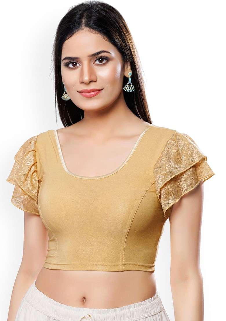 Round Neck Short Sleeves Non Padded Saree Blouse - Indya