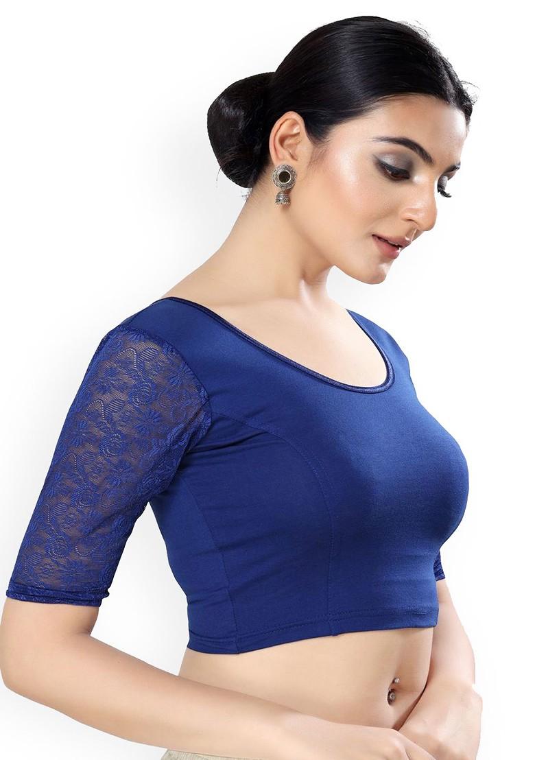 Round Neck Short Sleeves Non Padded Saree Blouse