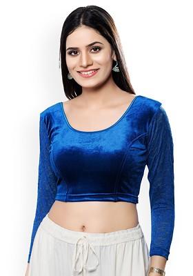 Velvet Round Neck Non Padded Stretchable Saree Blouse