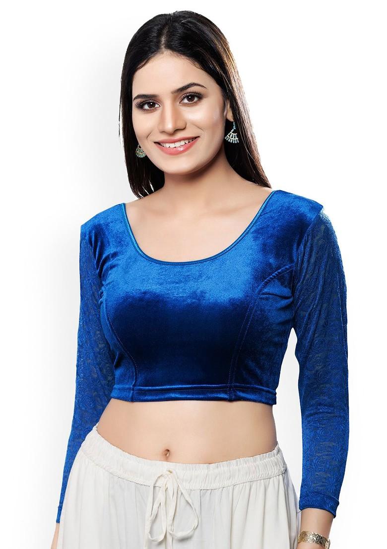 Velvet Round Neck Non Padded Stretchable Saree Blouse