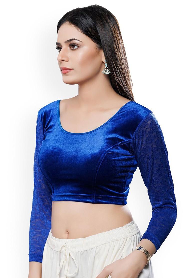 Velvet Round Neck Non Padded Stretchable Saree Blouse