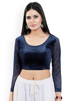 Velvet Round Neck Non Padded Saree Blouse