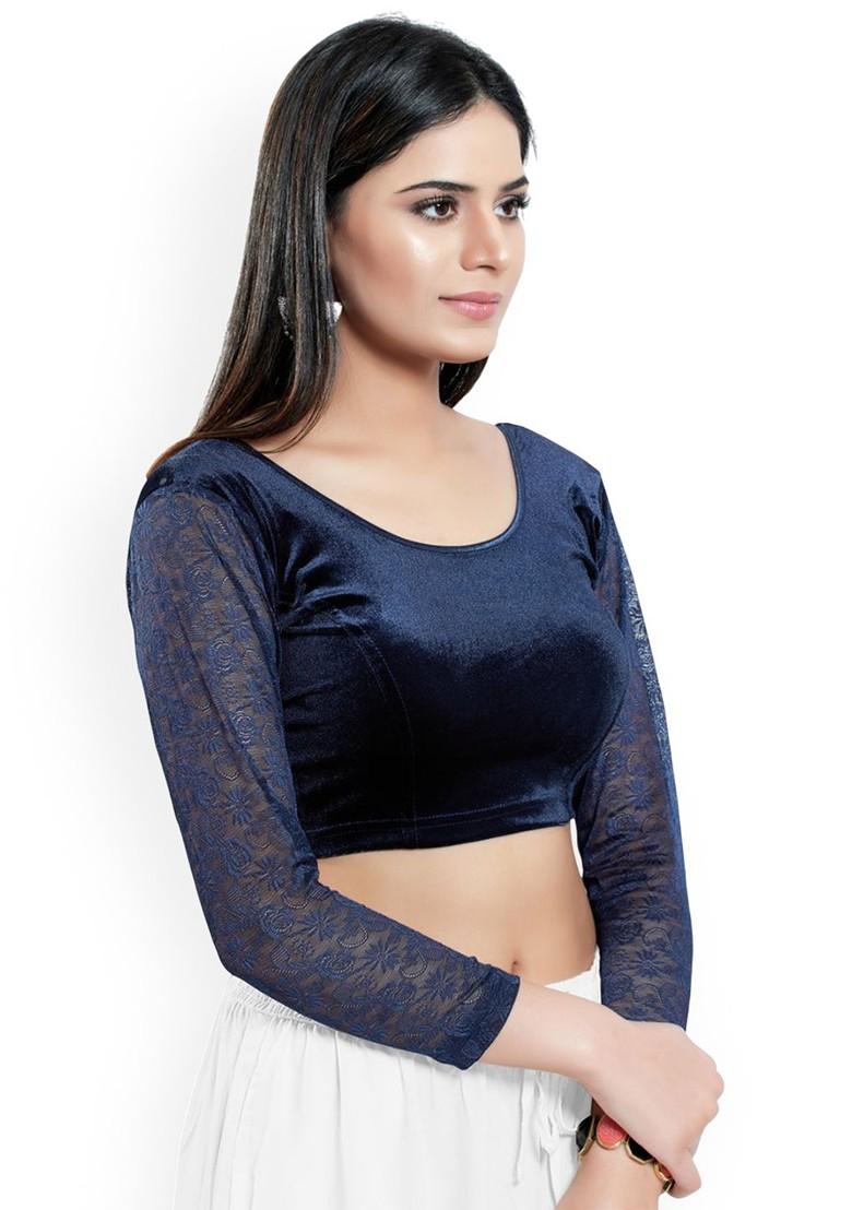 Velvet Round Neck Non Padded Saree Blouse