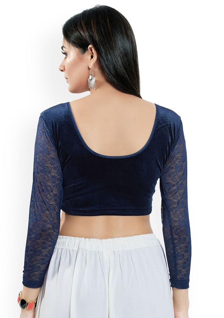 Velvet Round Neck Non Padded Saree Blouse