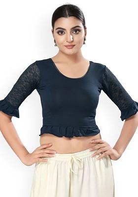 Round Neck Non Padded Stretchable Saree Blouse