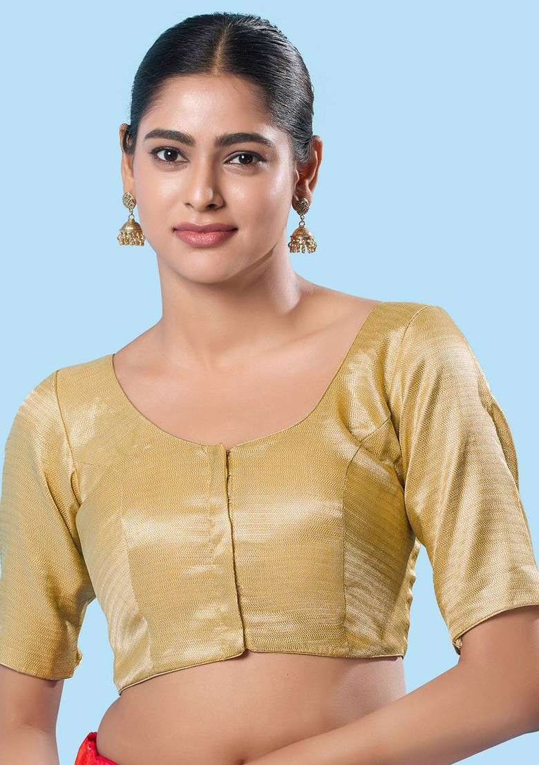 Women Round Neck Padded Saree Blouse - Indya