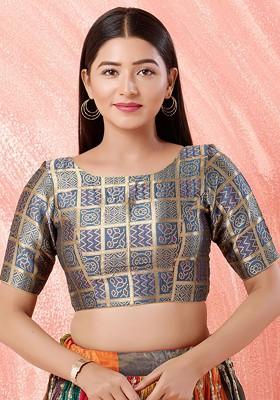 Women Boat Neck Padded Saree Blouse