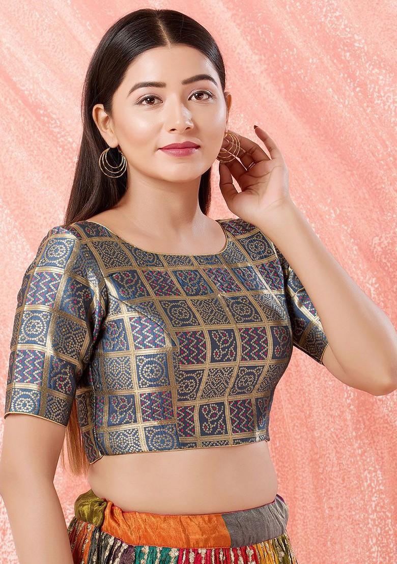 Women Boat Neck Padded Saree Blouse