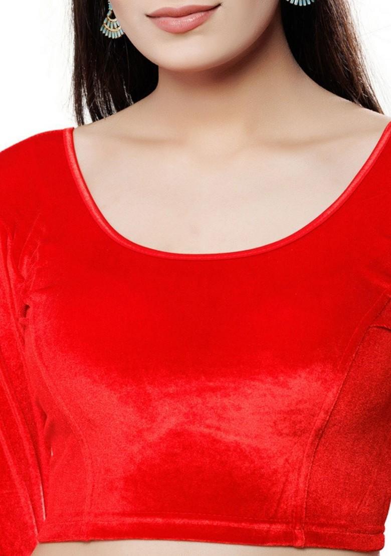 Women Velvet Round Neck Non Padded Saree Blouse