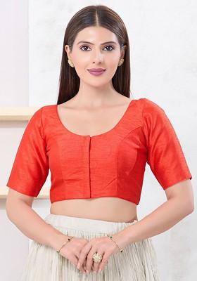 Silk Round Neck Padded Saree Blouse