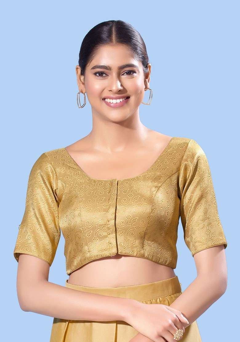 Women Round Neck Padded Saree Blouse - Indya
