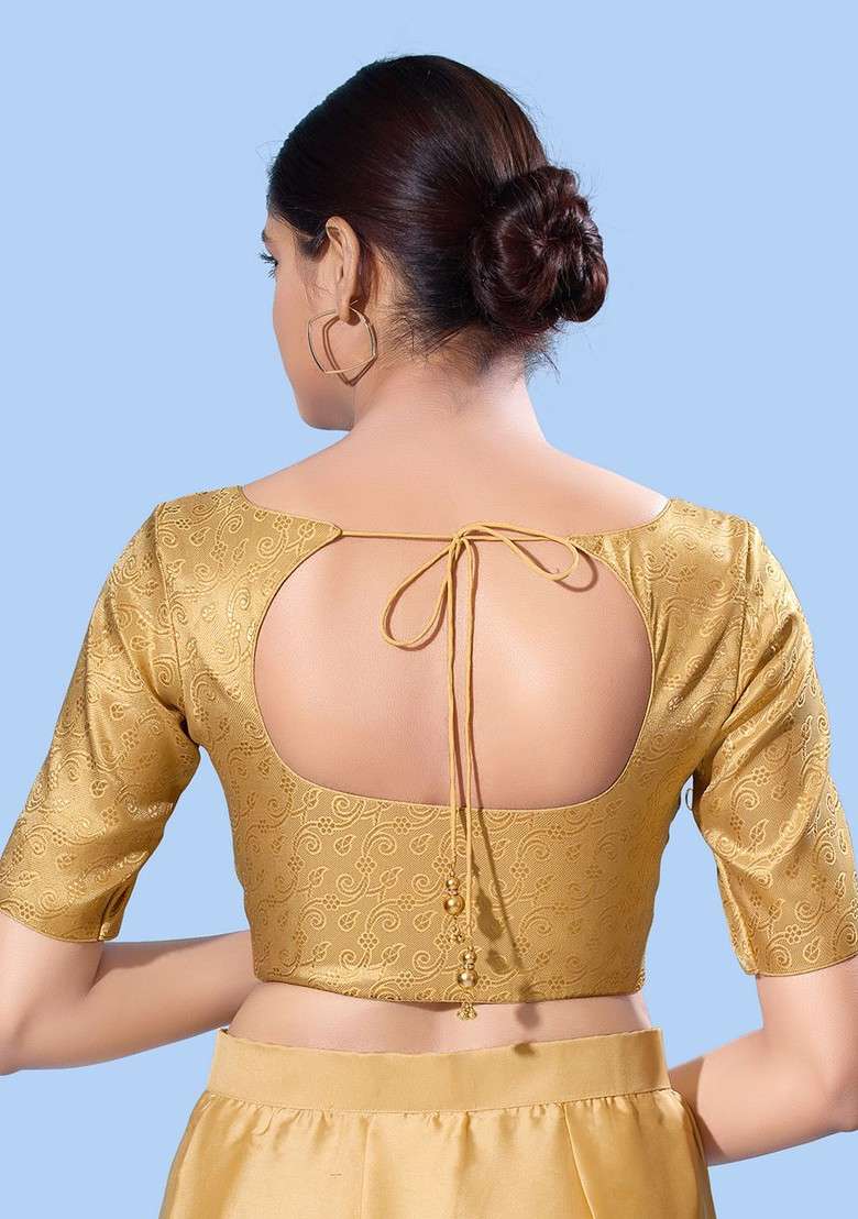 Women Round Neck Padded Saree Blouse - Indya