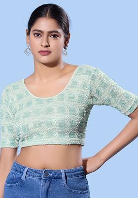 Women Checked Non Padded Stretchable Saree Blouse