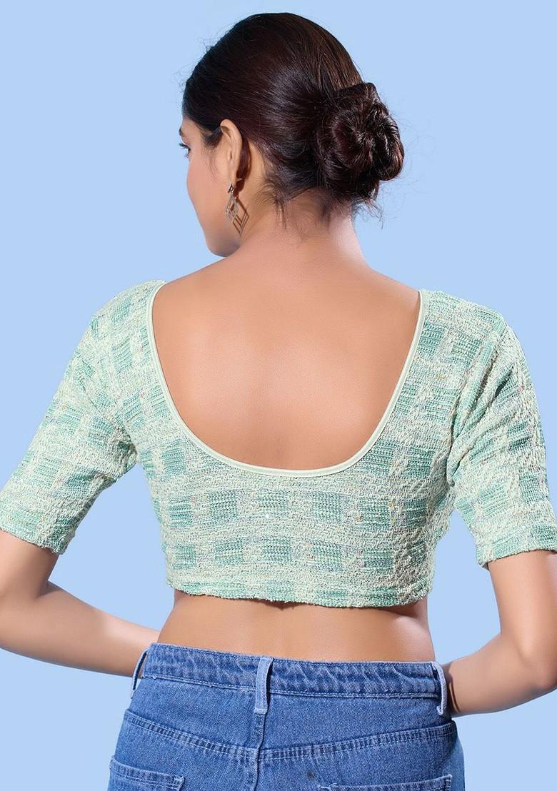 Women Checked Non Padded Stretchable Saree Blouse