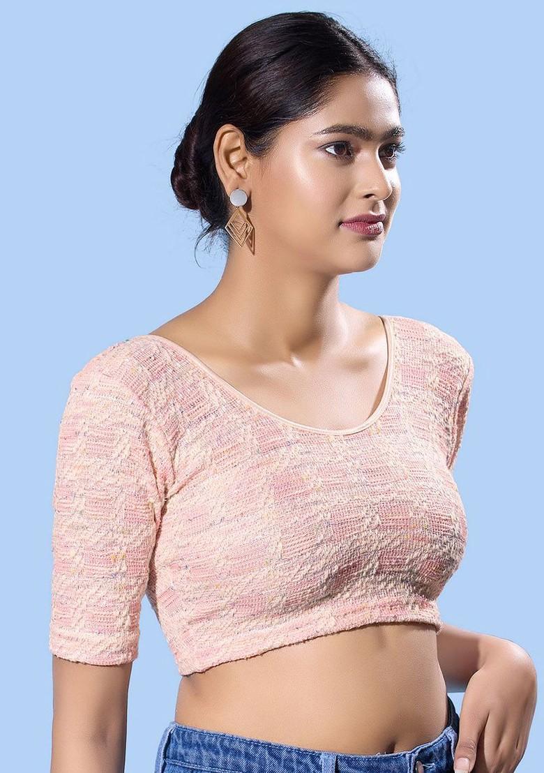 Woven Design Silk Round Neck Non Padded Saree Blouse