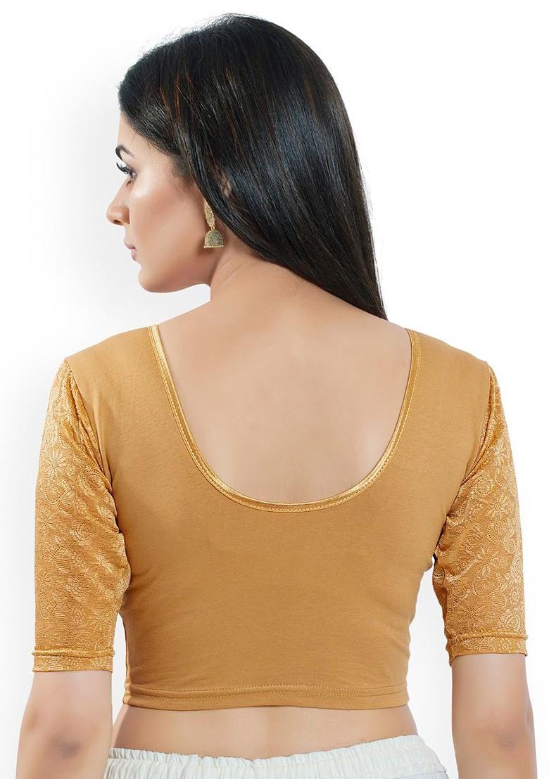 Women Round Neck Short Sleeves Non Padded Saree Blouse