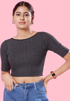 Round Neck Short Sleeves Non Padded Saree Blouse