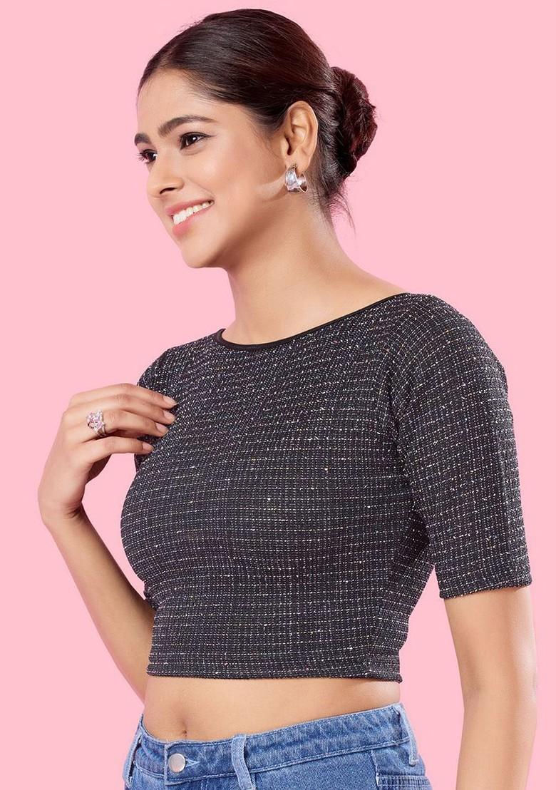 Round Neck Short Sleeves Non Padded Saree Blouse