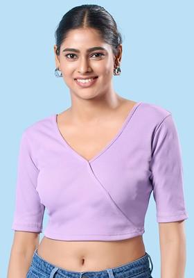 V Neck Three Quarter Sleeves Non Padded Saree Blouse