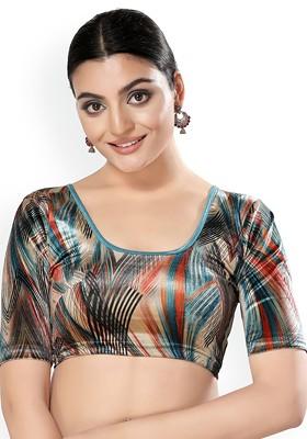 Velvet Round Neck Short Sleeves Non Padded Saree Blouse