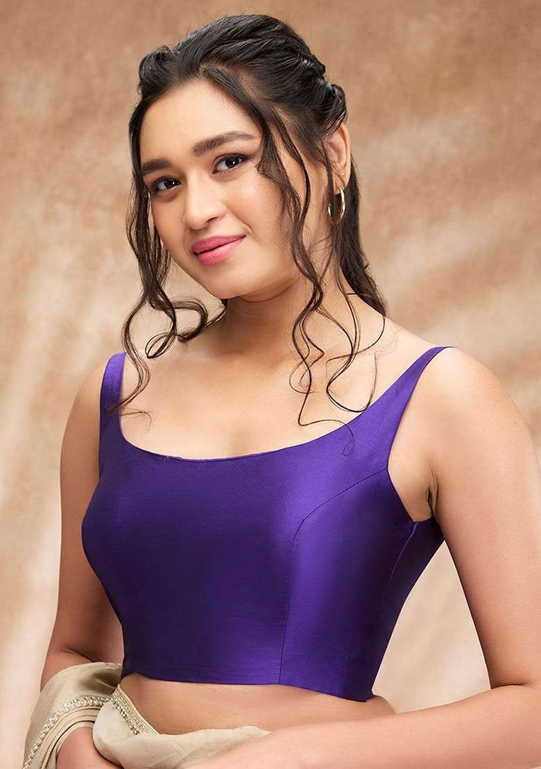 Women Purple Taffeta Silk Padded Readymade Saree Blouse - Indya
