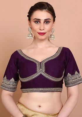 Embroidered Silk Sweetheart Neck Saree Blouse