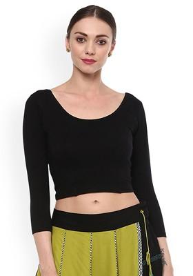 Women Stretchable Round Neck Readymade Saree Blouse