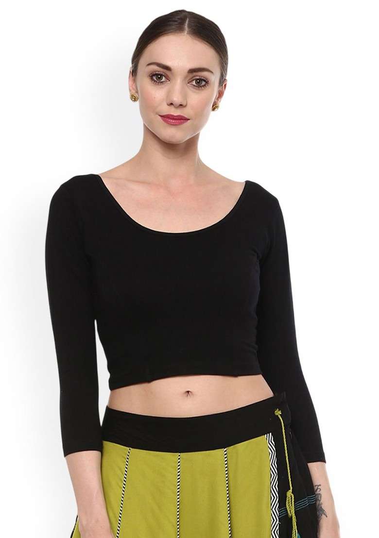 Women Stretchable Round Neck Readymade Saree Blouse - Indya