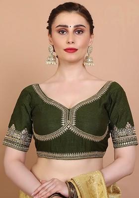 Embroidered Sweetheart Neck Alterable Saree Blouse