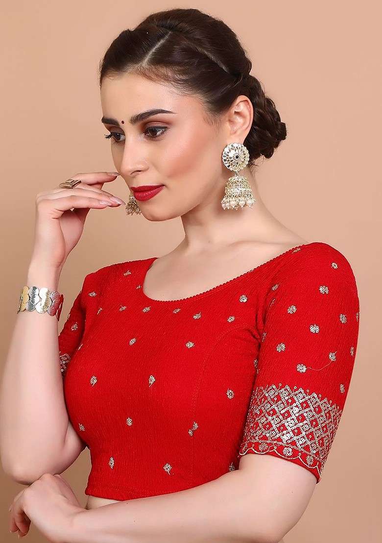 Embroidered Stretchable Saree Blouse - Indya