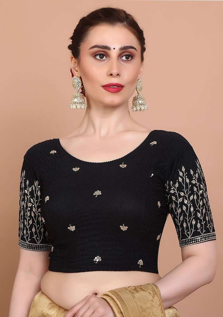Embroidered Stretchable Saree Blouse - Indya