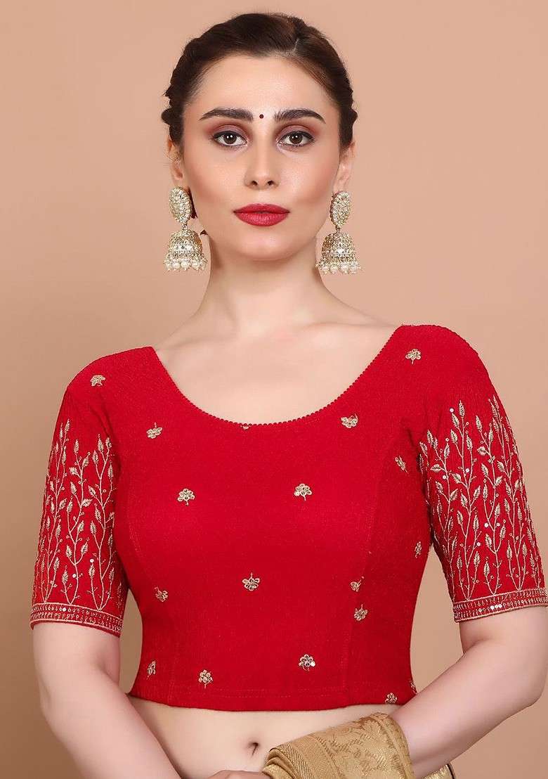 Embroidered Stretchable Saree Blouse - Indya