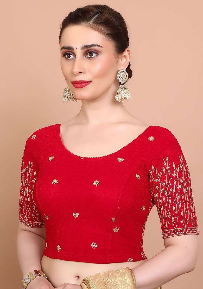 Embroidered Stretchable Saree Blouse - Indya