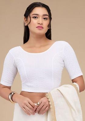 Sequinned Self Design Readymade Non Padded Saree Blouse