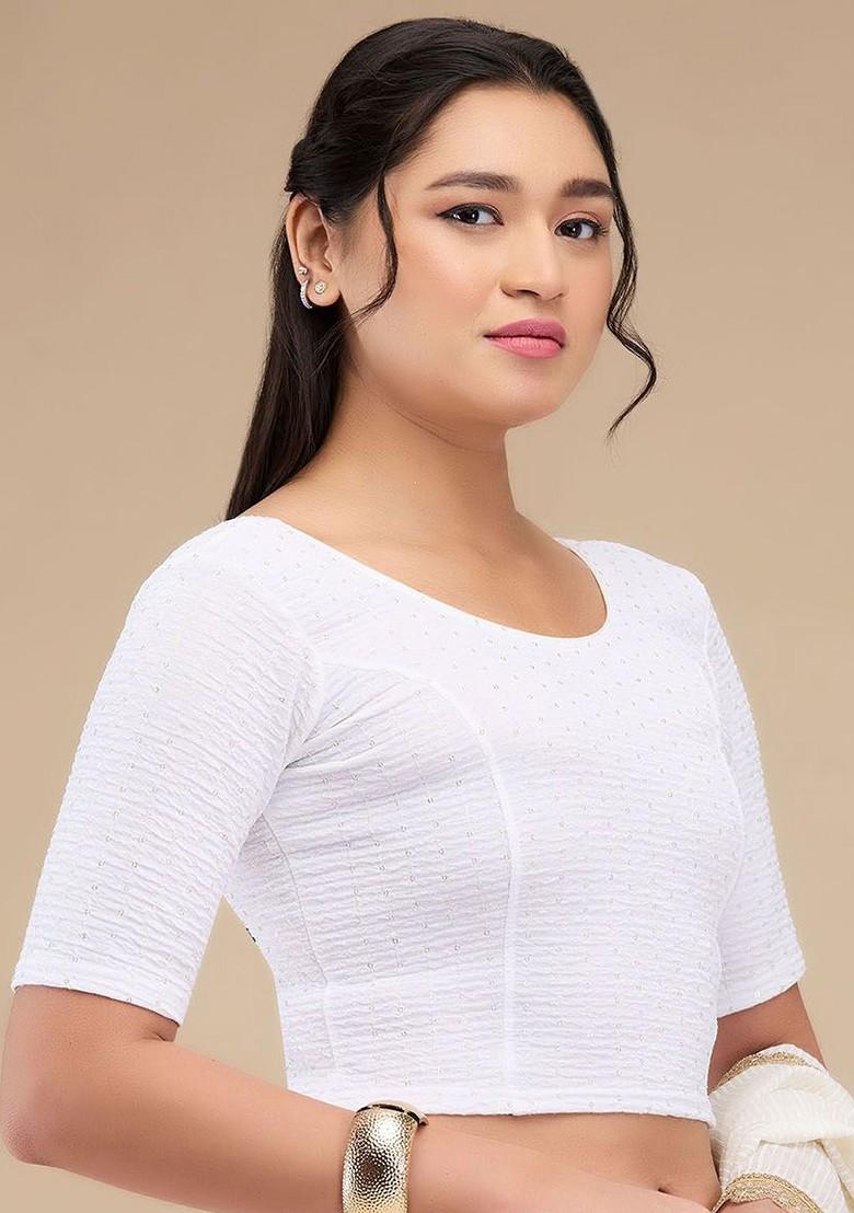 Sequinned Self Design Readymade Non Padded Saree Blouse