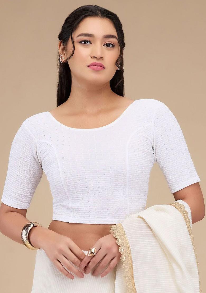 Sequinned Self Design Readymade Non Padded Saree Blouse