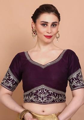 Embroidered Silk Sweetheart Neck Saree Blouse