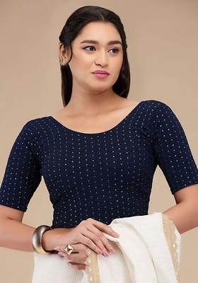 Sequinned Self Design Non Padded Readymade Saree Blouse